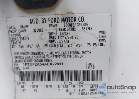 2010 Ford F-250 Xl/Xlt из США, поврежденный, VIN 1FTNF2A54AEA22811